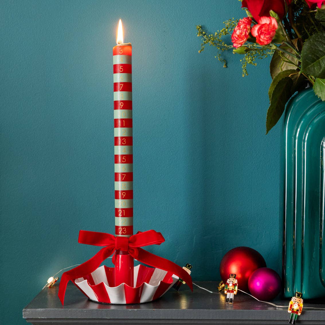 Green & Red Striped Advent Candle