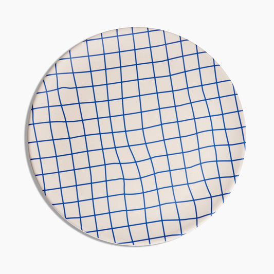 Blue Grid Bamboo Dinner Plate