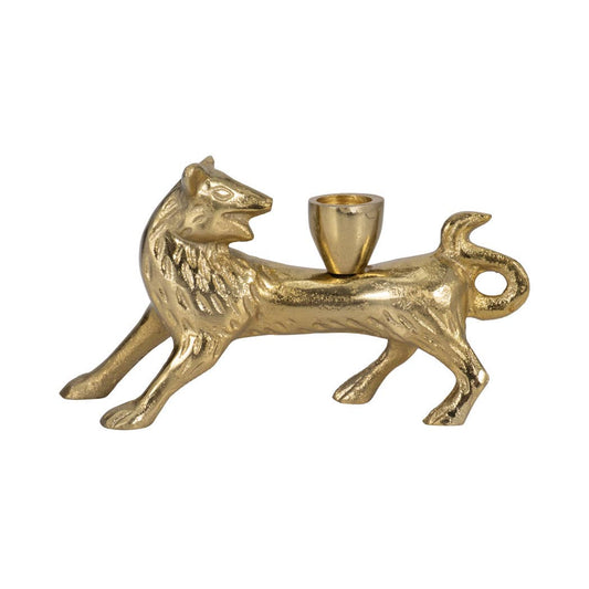 Gold fox-shaped candle holder on a white background