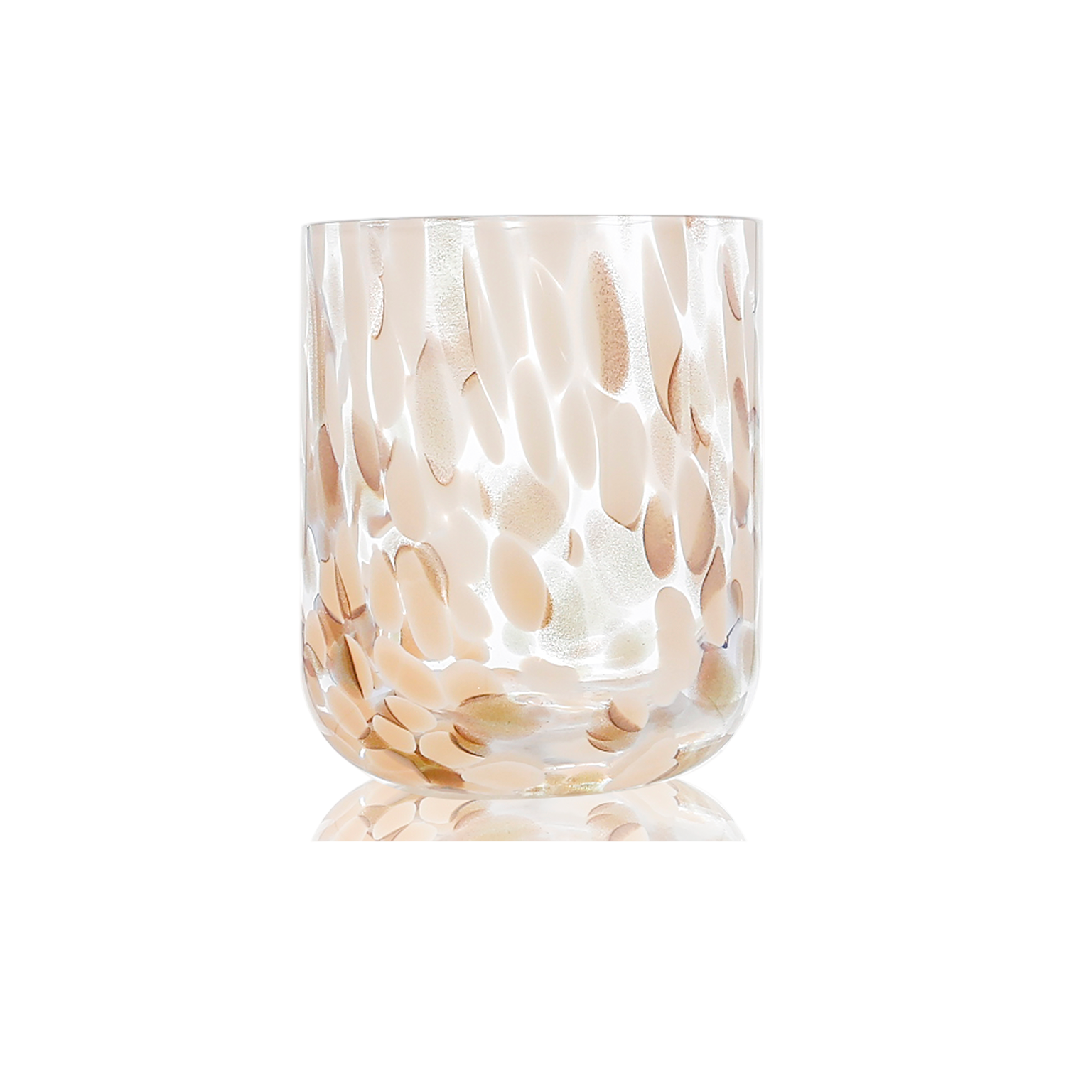 Clear glass with gold marbled pattern on a white background