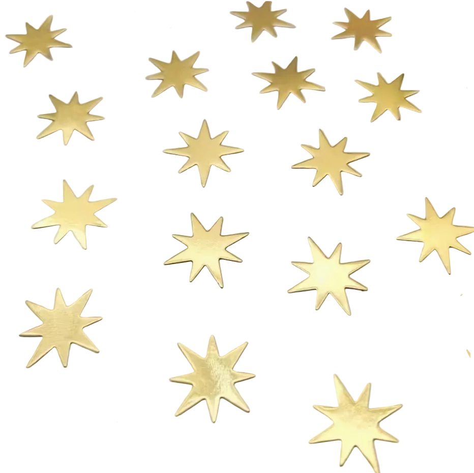 Gold star-shaped confetti on a whote background