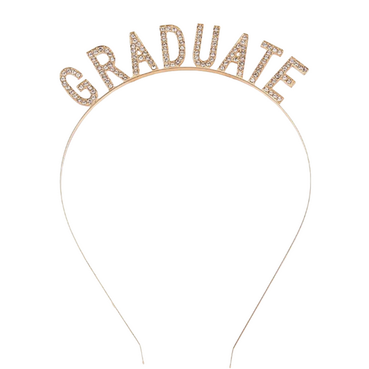 Rose gold 'GRADUATE' headband on a white background