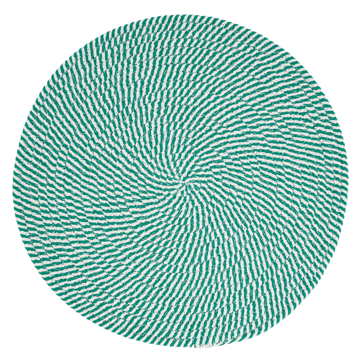 Round green striped placemat with on a white background