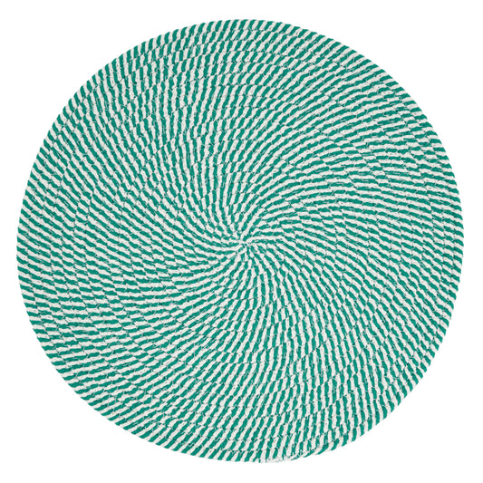 Round green striped placemat with on a white background