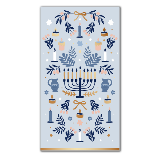 Decorative card with a Menorah and candles on a light blue background