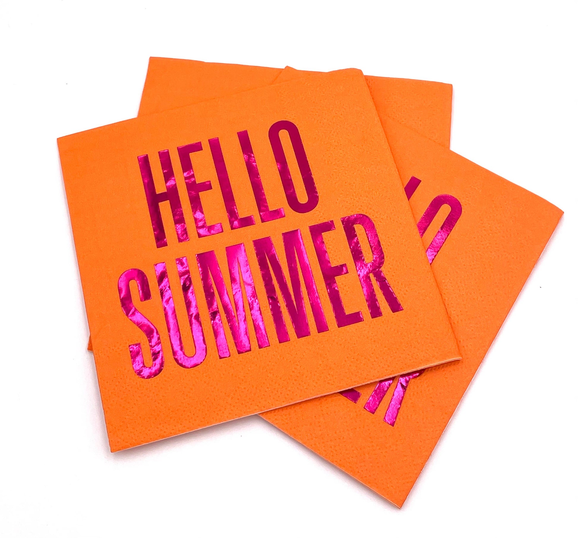 orange cocktail napkins with pink foil Hello Summer