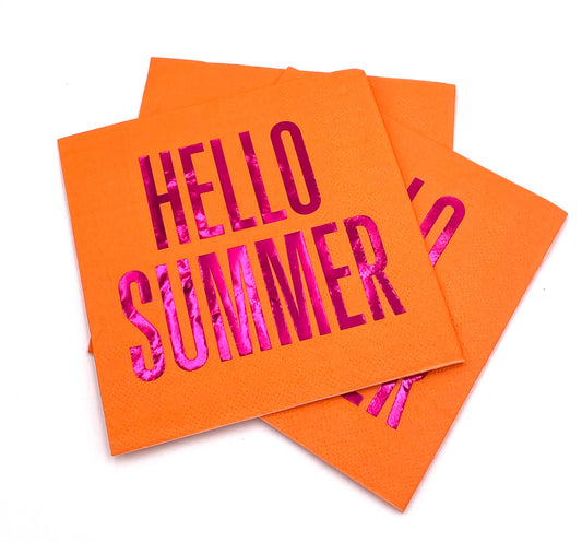 orange cocktail napkins with pink foil Hello Summer