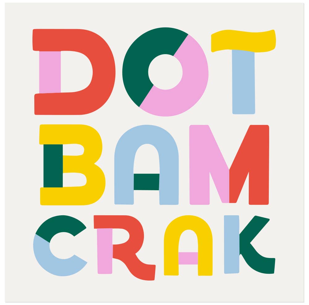 Colorful 'DOT BAM CRAK' on a white background cocktail napkin for mahjong