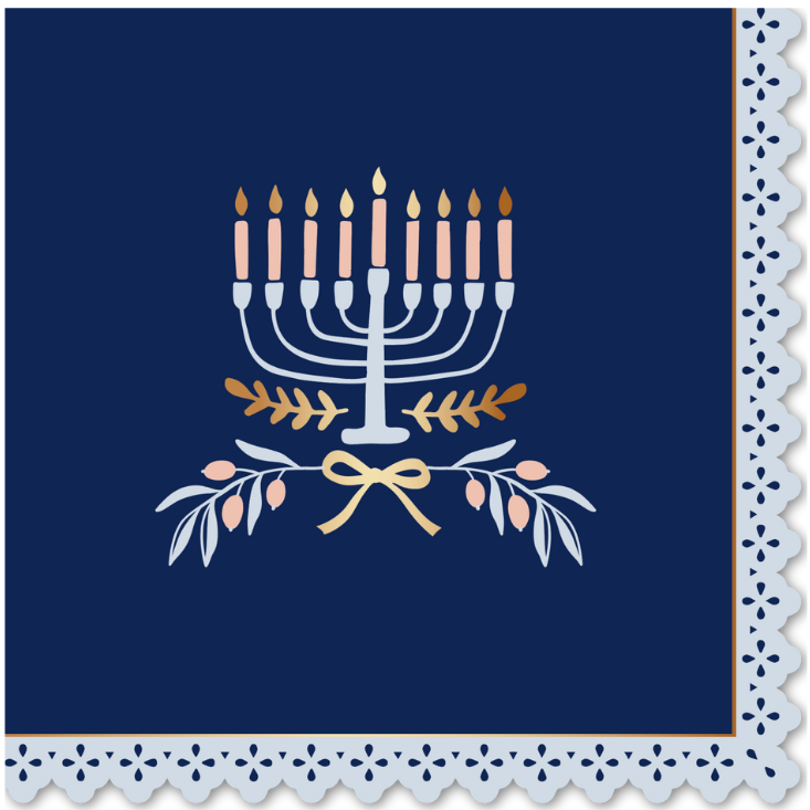 Napkin with Menorah design on a blue background