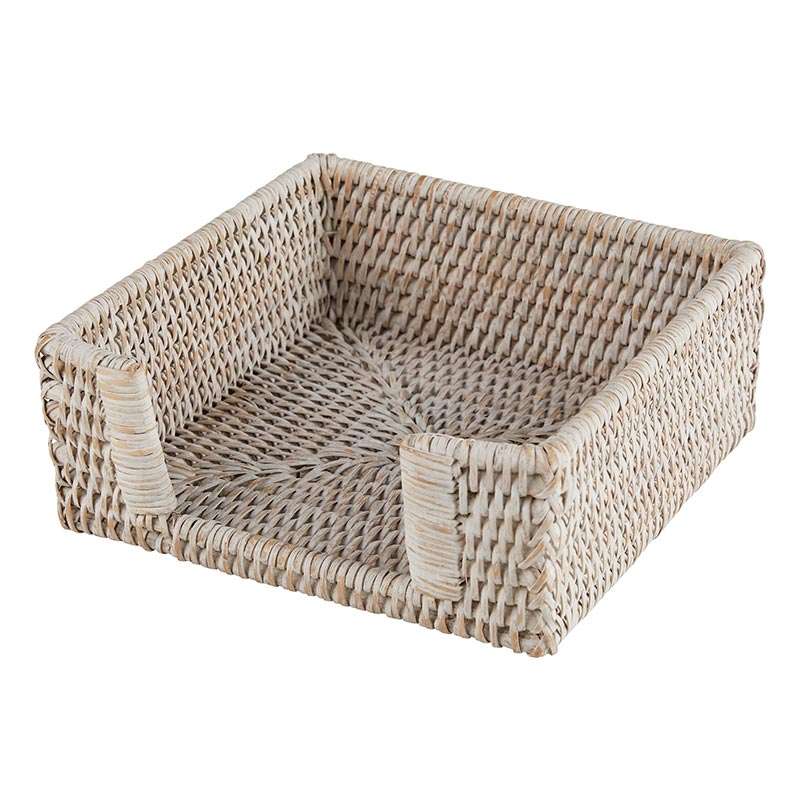 Woven rattan napkin holder natural fibers on a white background