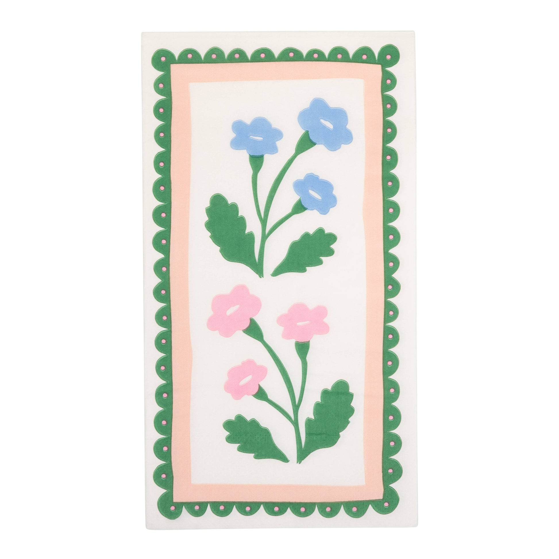 Floral design with pink and blue flowers napkin on a white background