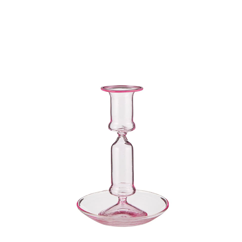 pink glass candle holder on a white background