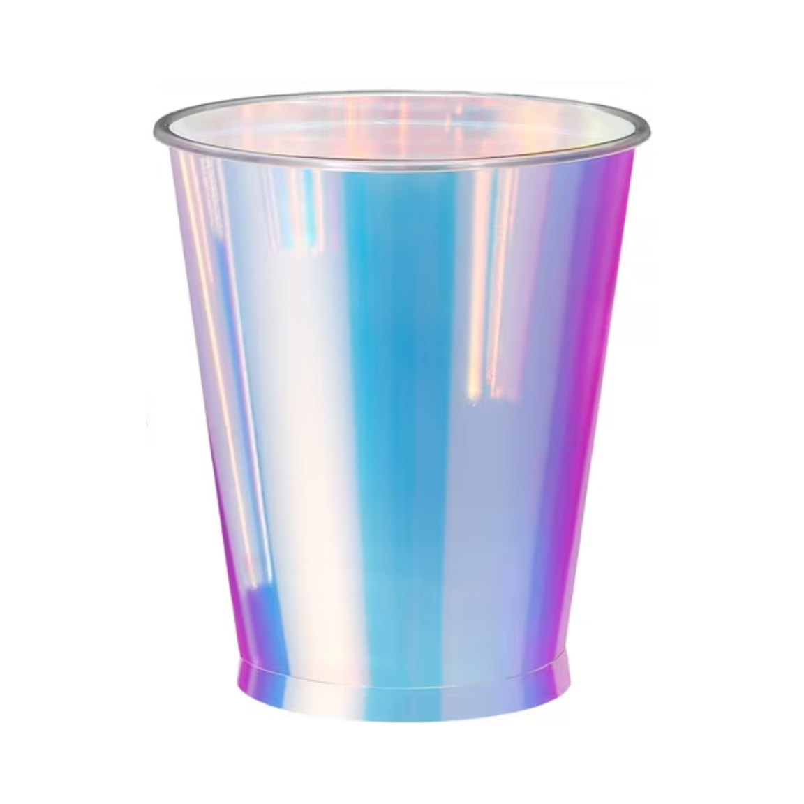 Iridescent plastic cup on a white background