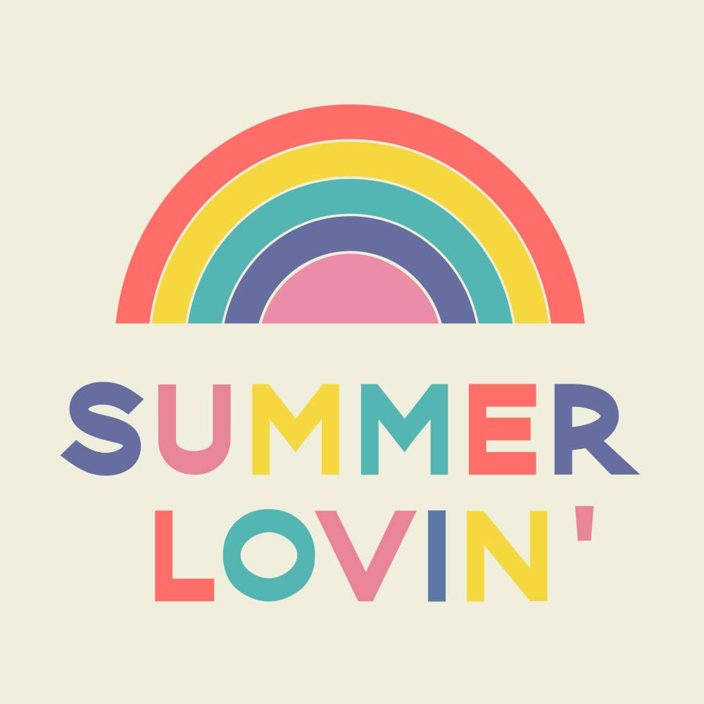 Colorful rainbow and 'Summer Lovin'' text cocktail napkin