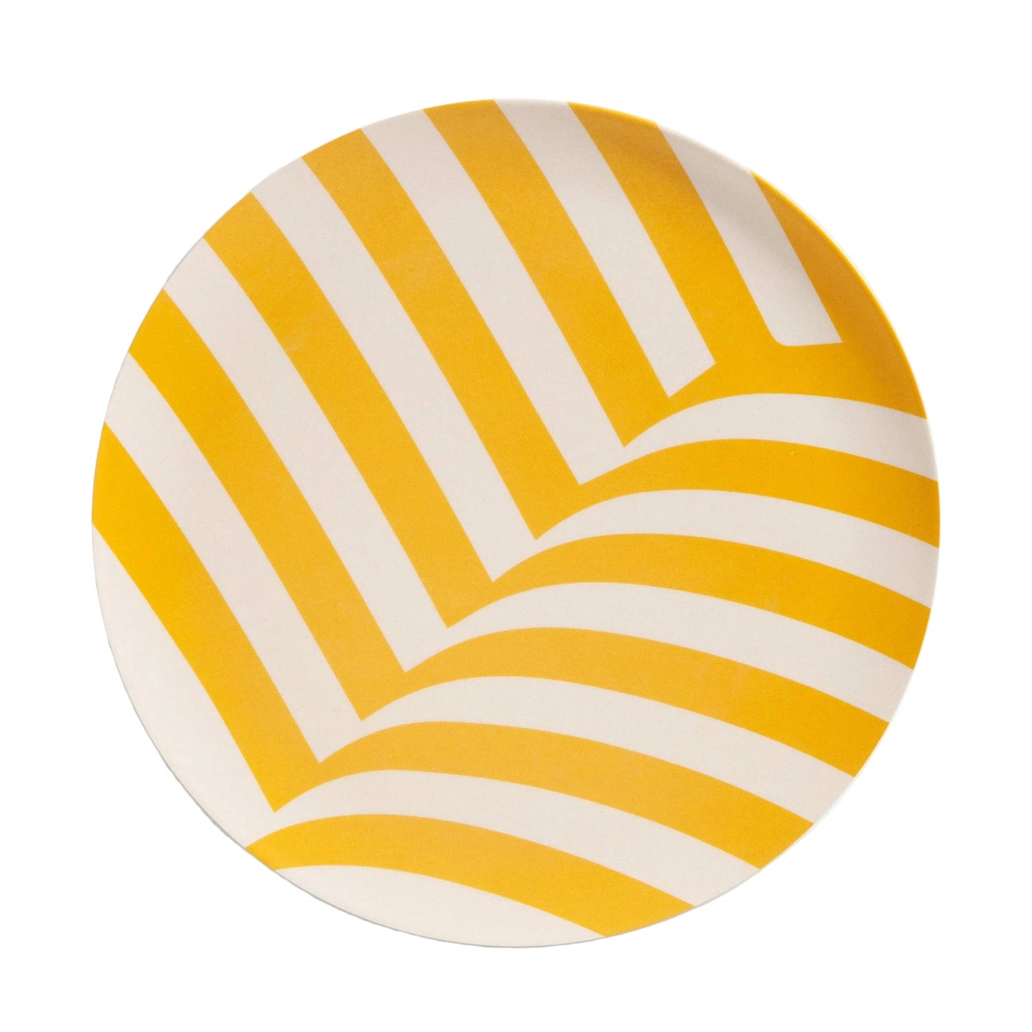 Round yellow and white patterned object on a white background