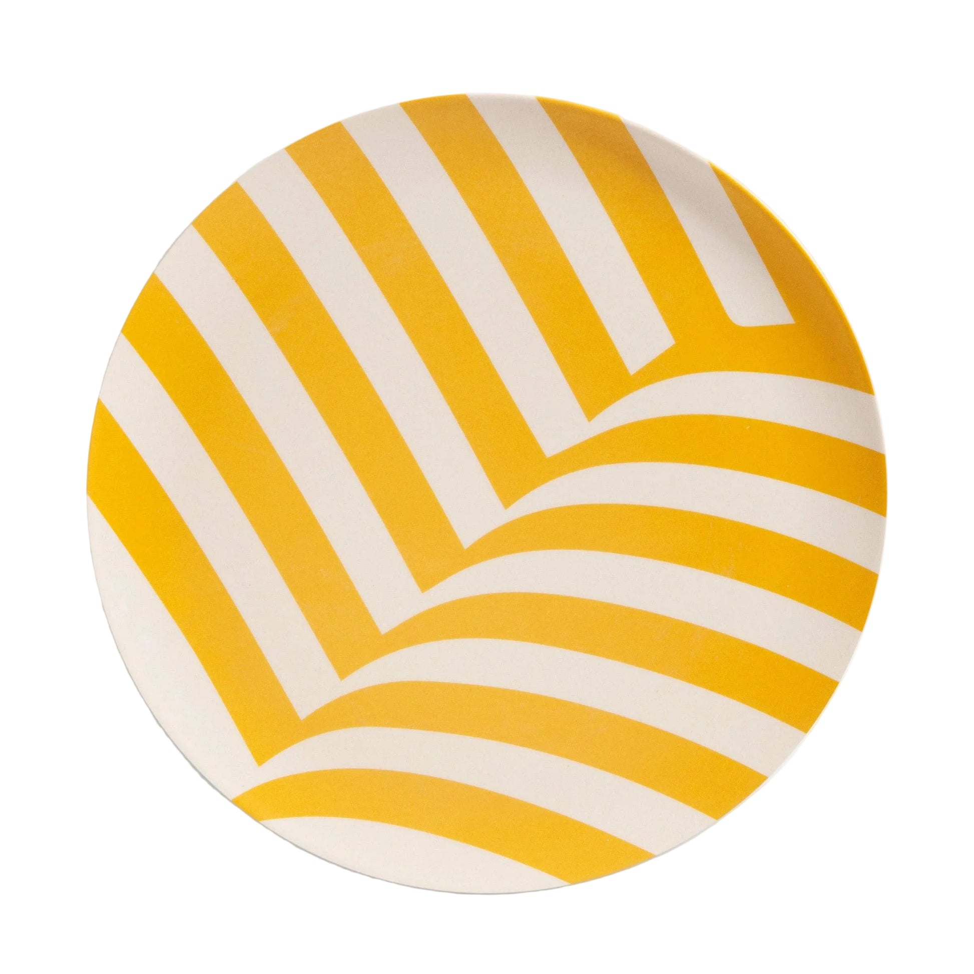 Round yellow and white patterned object on a white background